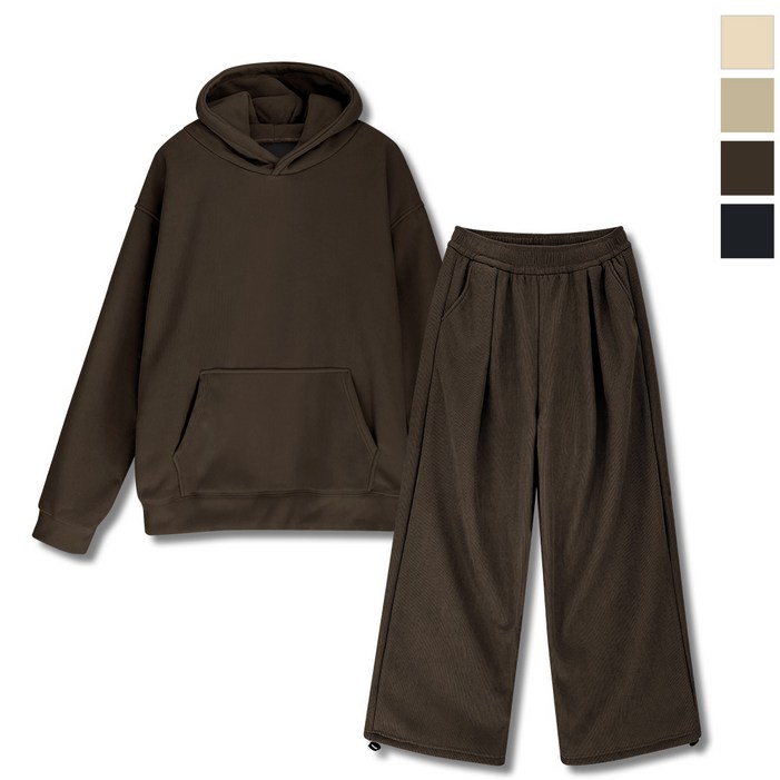 남자 여자 공용 코듀로이 후드 셋업 와이드 팬츠 트레이닝 세트 (LC153)