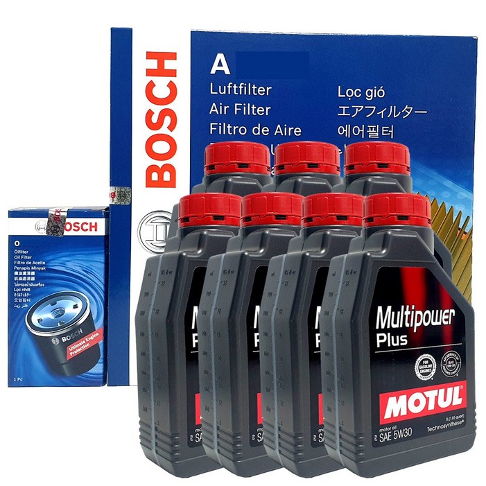 보쉬 체어맨W CW700 3600cc 엔진오일 교환 셋트 필터  합성유 모튤 O1012A24205W30 7L, 7개, 5w30, 1L