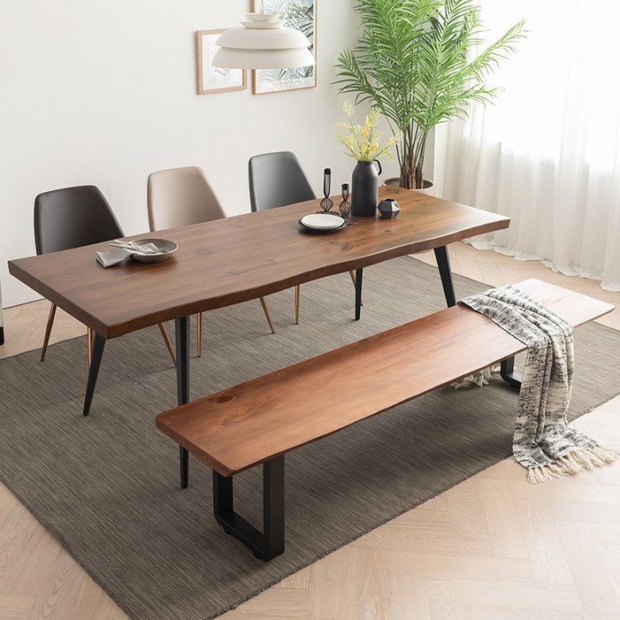 베르디안 best 로나 우드슬랩테이블 8인용 원목테이블 2M 원목식탁, A자형다리블랙