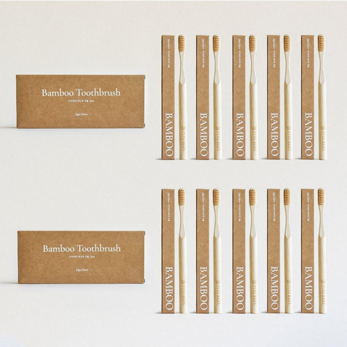 JIGUHARA 대나무 칫솔 베이지, 2개, 5개입