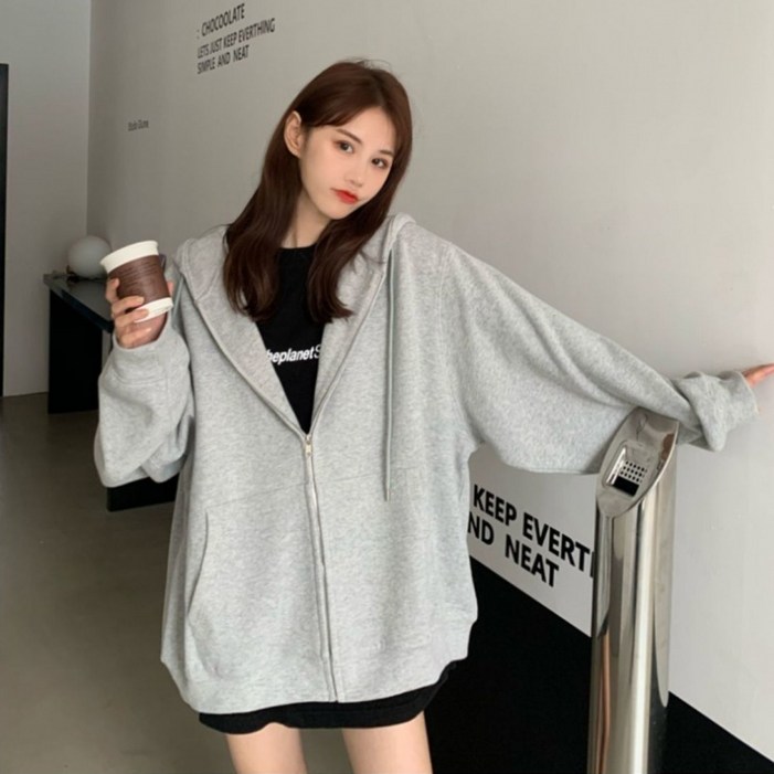 SAHINER 봄가을 여성 오버핏 후드집업 맨투맨 LAWY43