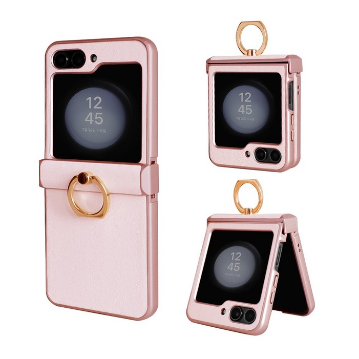 제루크 갤럭시 호환 Z플립 지플립 힌지보호 소가죽 거치 링 핸드폰 케이스