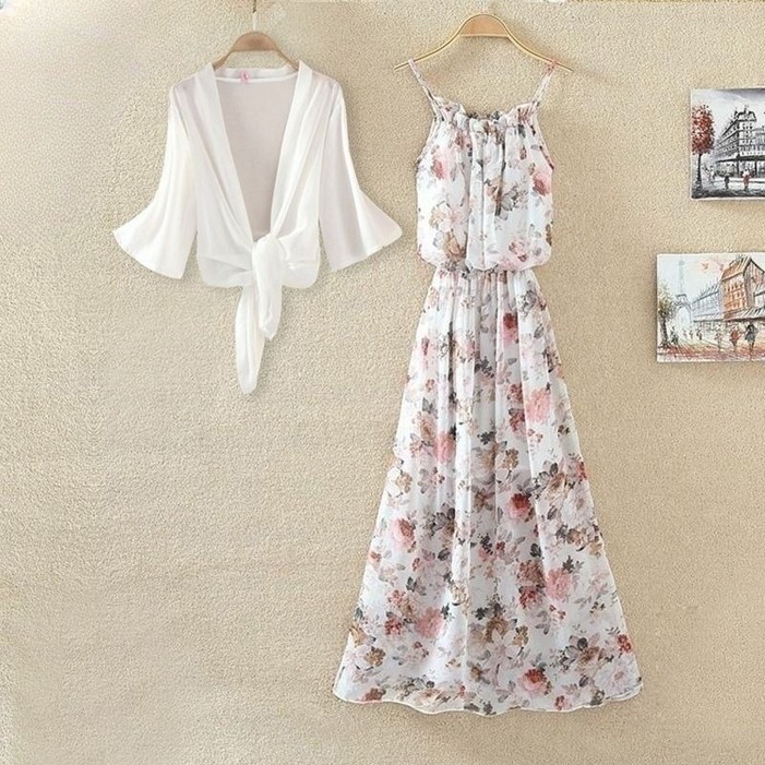 Asure 여성 여름 원피스 투피스 가디건나시원피스 바캉스원피스