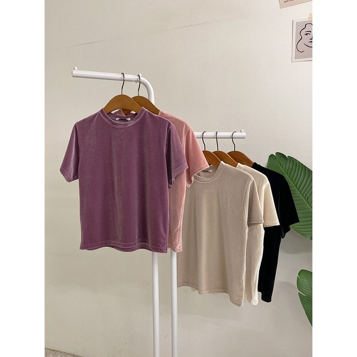 허니제이  헨티밀 벨벳 스판 반팔 티셔츠5color