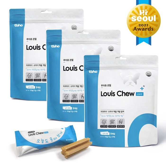 루이츄 강아지 덴탈껌 치석 입냄새 제거 저알러지 유산균 간식, 153g, 3개, 조인트관절