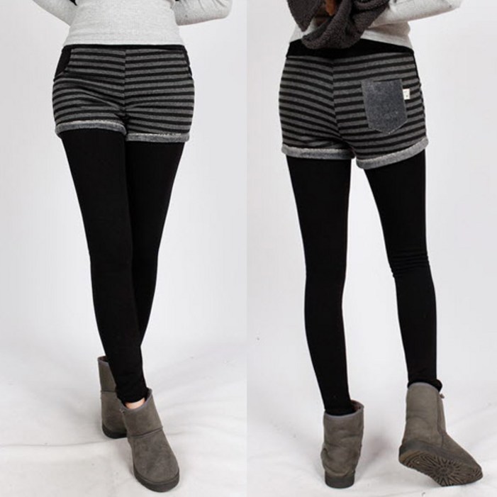 여성 겨울 밍크퍼 단가라 융털 기모 반바지 레깅스