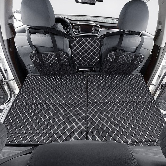 지엠지모터스 차량용 차박 매트 놀이방 캠핑 평탄화 전차종 매트 2p  센터 커버  파우치 세트, 블랙, 전차종