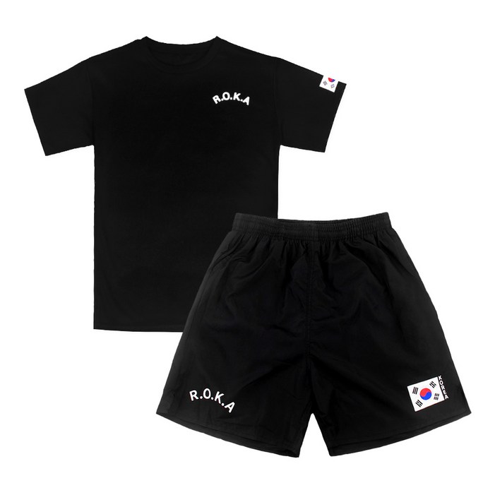 SET 쿨링 로카 반팔티 검정 1P  태극기 로카 반바지 검정 1P