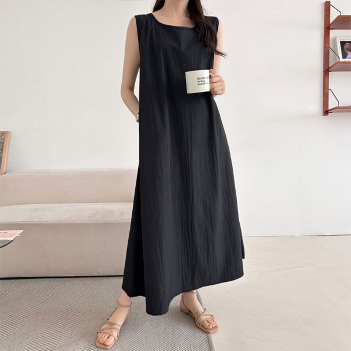 마이쏭 여성 빅사이즈 여름원피스 A라인 민소매원피스 루틴아노락나시롱원피스