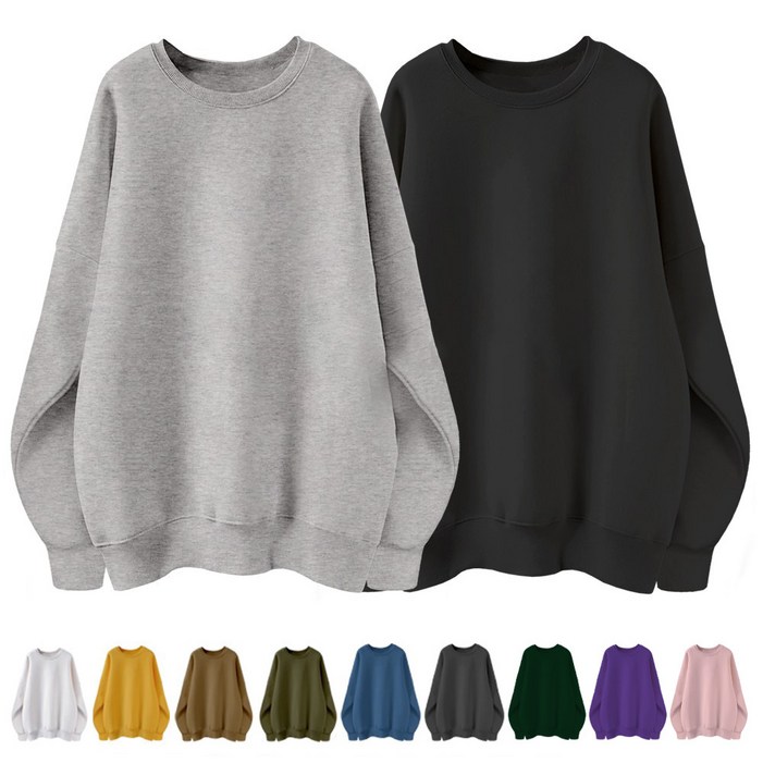 엠제이스타 11 2장묶음 국내산 남녀공용 특양면 오버핏 맨투맨 라운드 베이직 무지 루즈핏 단체 티 커플 빅사이즈 티셔츠 여성 여자