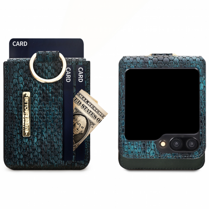 비유어산타 블랙맘바 갤럭시 Z플립 링 지갑 이태리가죽 힌지보호 카드 수납 휴대폰 케이스