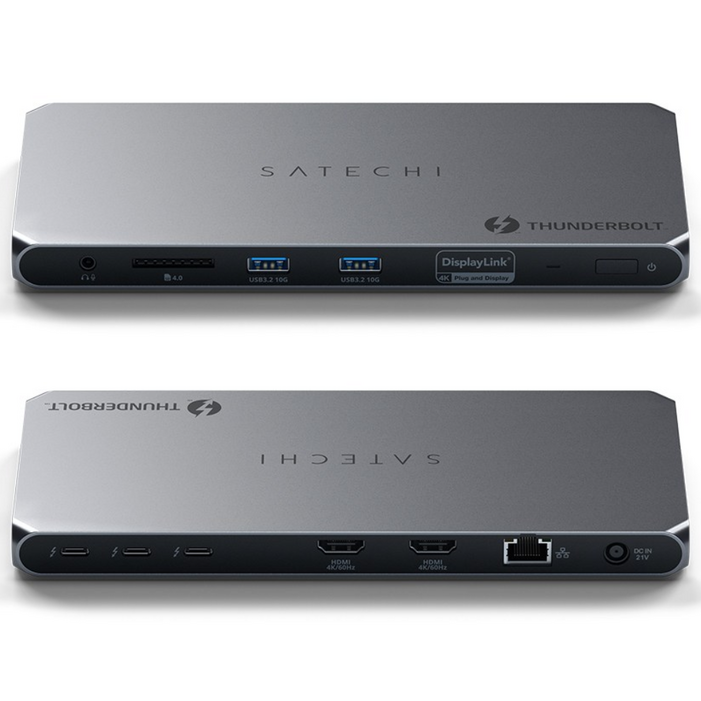 사테치 썬더볼트4 11in1 디스플레이 링크 도킹 스테이션 4K 디스플레이 허브 확장, 스페이스 그레이, 1개