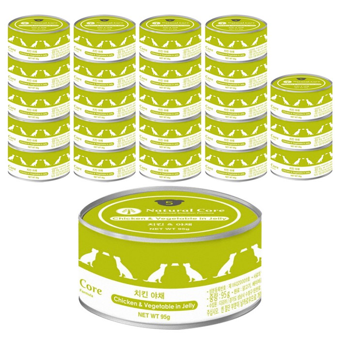 네츄럴코어 강아지 간식 캔, 혼합맛치킨야채, 95g, 24개