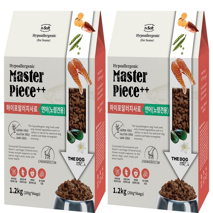 더독 노령견용 강아지 닥터소프트 명작 하이포알러지 사료, 연어, 1.2kg, 2개