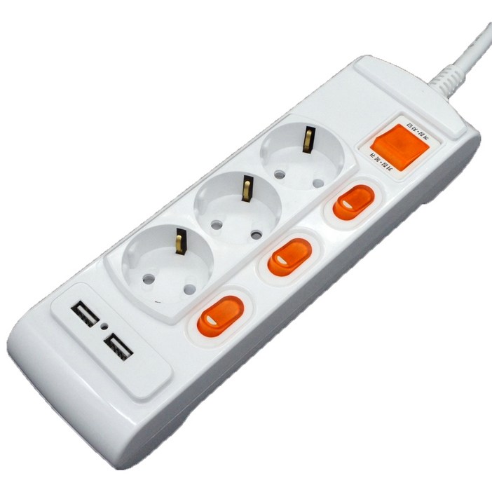 거성산업 개별스위치 3구 USB멀티탭 GSM-USB316A 2호 + 안전커버 랜덤발송 2p 세트