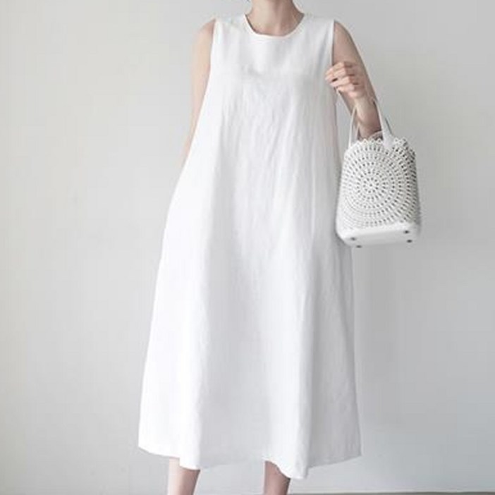 아뗄릭 워싱 면마 청순 민소매 통기성 롱 원피스 00972