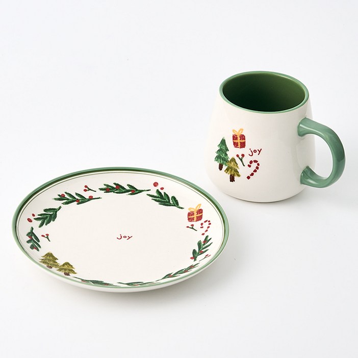 모던하우스 L 산타의 겨울선물 리스 간식접시와 머그세트