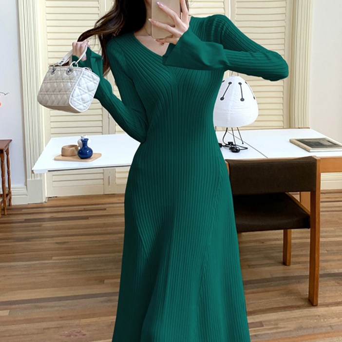 페이퍼먼츠 벨르 브이넥 나팔 소매 플레어 원피스 10112