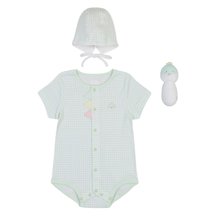 압소바 푸롱이 반팔 바디수트  모자  딸랑이 세트