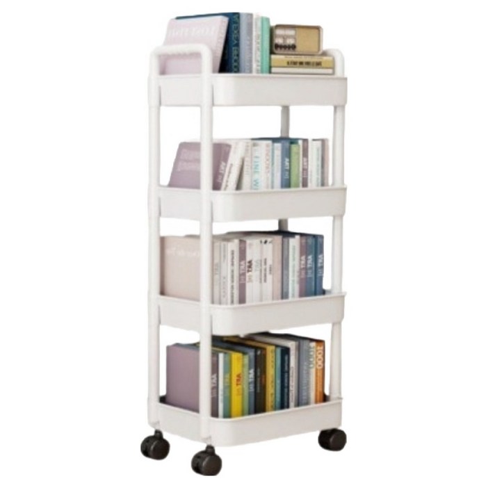 다용도 이동식 슬림 틈새 수납 트롤리, 화이트, 4단