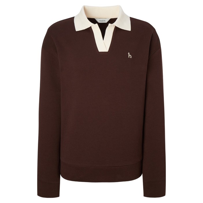 헤지스 여성용 단색 면혼방 긴팔 카라 티셔츠