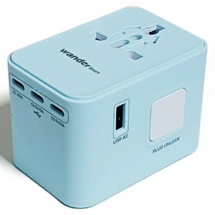 원더 스마트 초고속 해외 여행용 멀티 플러그 6포트 어댑터 PD 45W GaN 2500W SKYBLUE, 1개