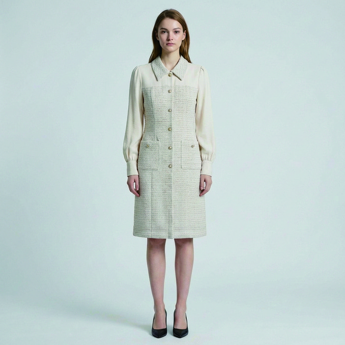 올리브데올리브 여성용 소매배색트위드 원피스