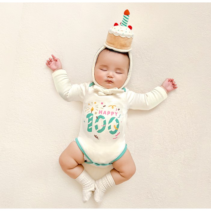 이키 유아용 100일 기념 바디수트 긴팔  케이크 모자  기프트 박스  쇼핑백