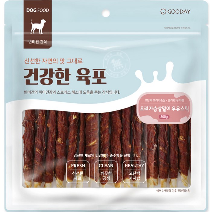 굿데이 강아지 건강한 육포 우유스틱 껌 300g, 오리가슴살 + 우유 혼합맛, 300g, 1개
