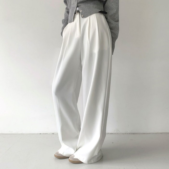 플랜데이 여성용 숏미디움롱 덴비 찰랑 와이드 핀턱 슬랙스