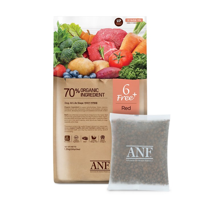 ANF 전연령 독 식스프리 플러스 레드 건식사료, 소고기연어, 1.8kg, 1개
