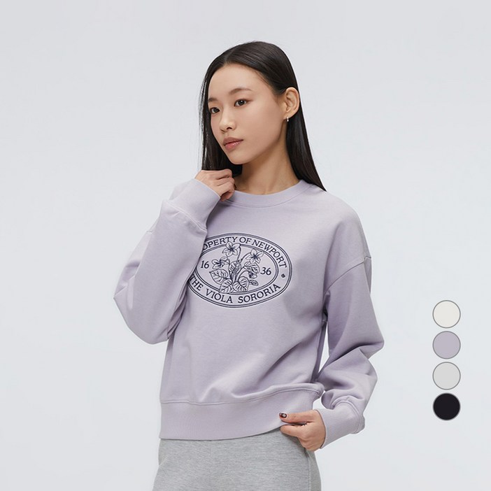 스파오 여성용 플라워 자수 크롭 스웨트 셔츠 SPMWF23G51