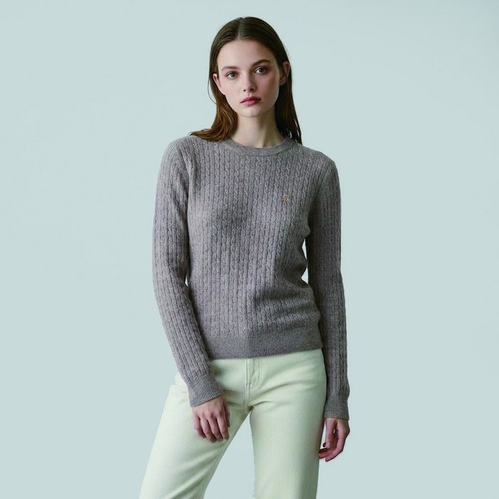 올리브데올리브 여성용 베이직 꽈배기 라운드 니트