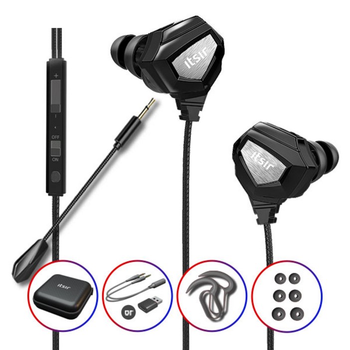 잇서 배그롤 게이밍 이어폰 + PC 연결젠더 + 하드 케이스 + 마이크 3.5mm 세트