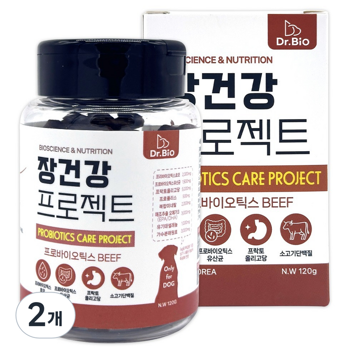 닥터바이오 강아지 영양트릿 장건강 프로젝트 유산균 프리바이오틱스 간식, 120g, 2개, 장건강