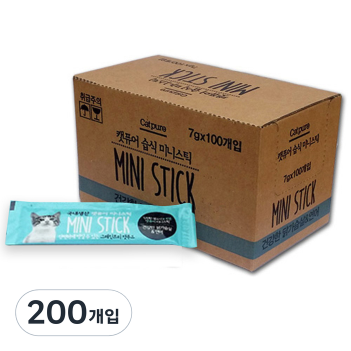 캣퓨어 미니스틱, 닭가슴살 앤 연어, 7g, 200개 캣퓨어 미니스틱, 닭가슴살 앤 연어, 7g, 200개