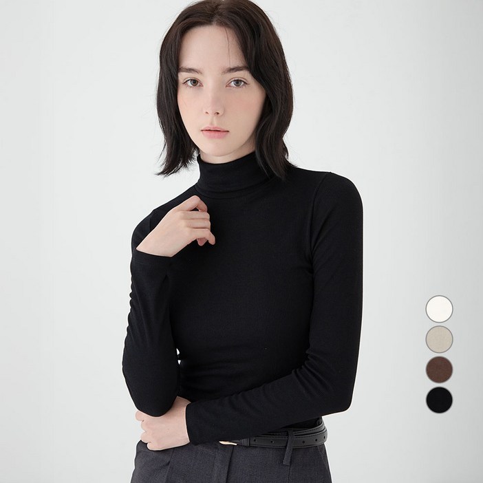ELLE PARIS 여성용 데일리 긴팔 터틀넥 골지 티셔츠