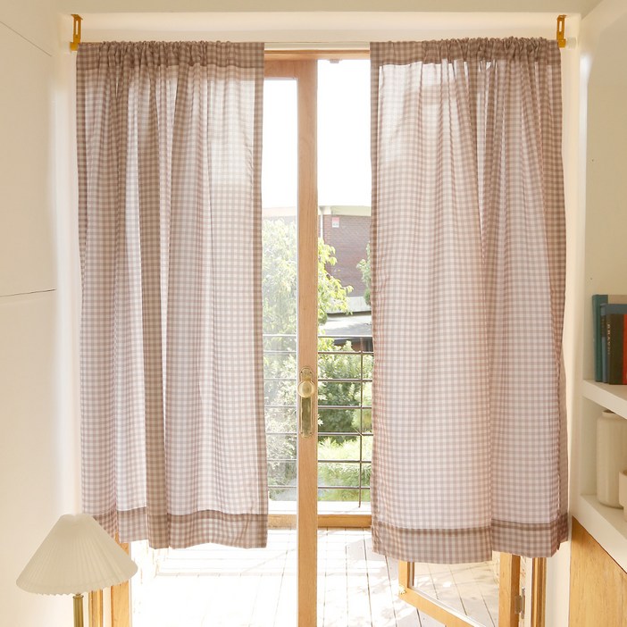 바자르 모노체크 가리개 창문형 커튼  커튼끈
