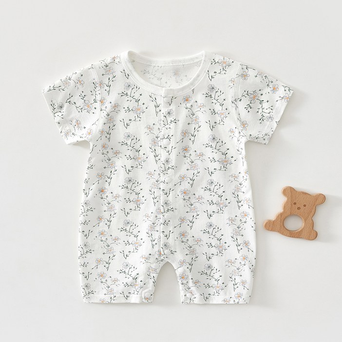 베베니즈 유아용 통기성 순면패턴 풀스냅 반팔 우주복