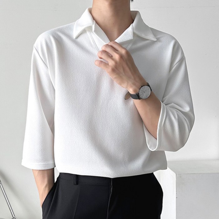 단군 남성용 빅사이즈 트임 카라 7부 티셔츠 단군 남성용 빅사이즈 트임 카라 7부 티셔츠