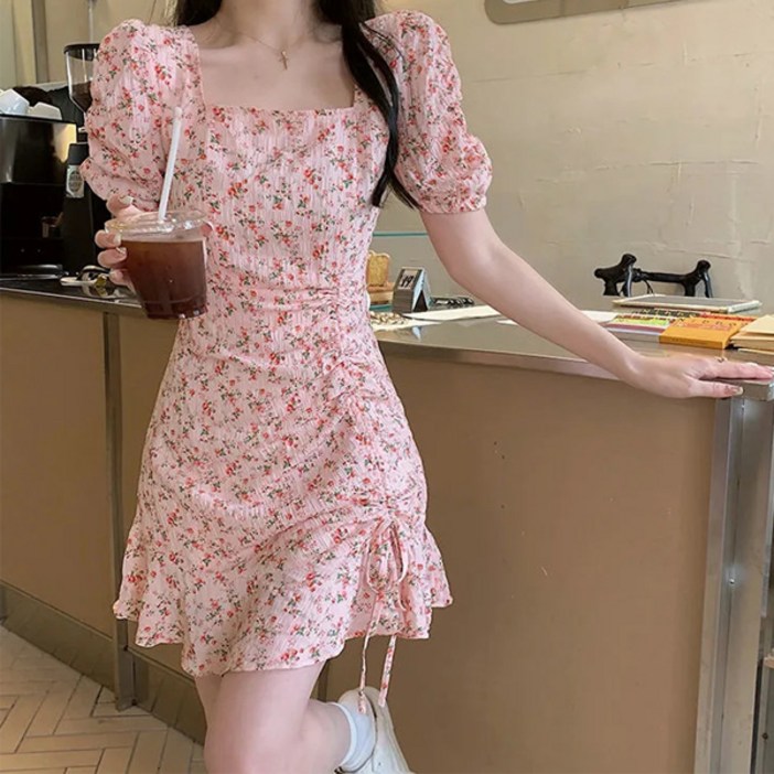 구디프 체리블라썸 스퀘어넥 셔링 원피스 데이트룩 빅사이즈 포함