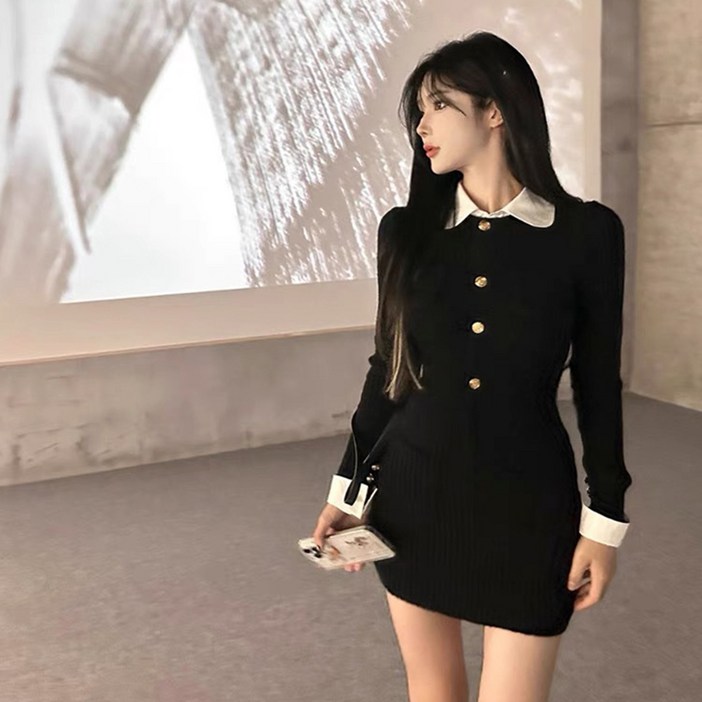 피어니스트 러블리 둥근카라 배색 미니원피스