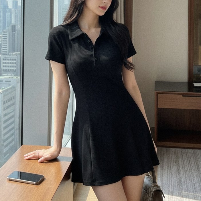 글램디브 솔레연 카라 미니원피스 단추 하객룩 AC0514