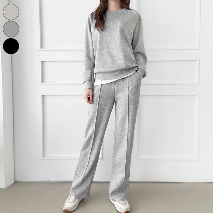 가비진 여성용 롱숏 2단기장 상하의세트 쫀쫀 스판 나그랑 맨투맨핀턱 밴드 일자바지 팬츠 트레이닝세트 빅사이즈까지