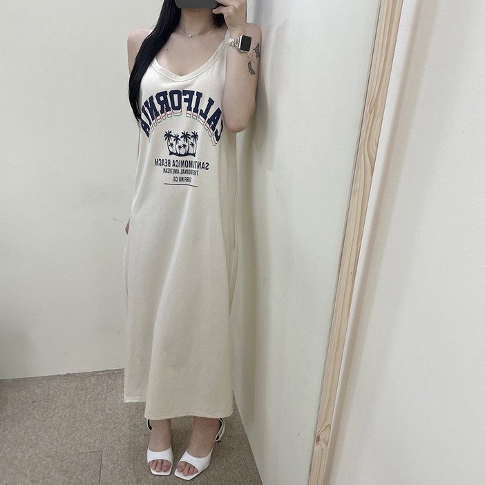 VANANA2 국내제작 여성 데일리 꾸안꾸 큐트 프린팅 나시 롱 원피스 3color