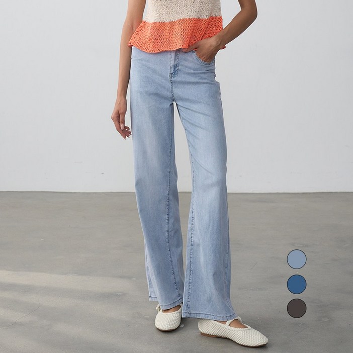 엘블로썸 여름 쿨링 스판 와이드 찰랑핏 히든밴딩 아이스진 3단기장