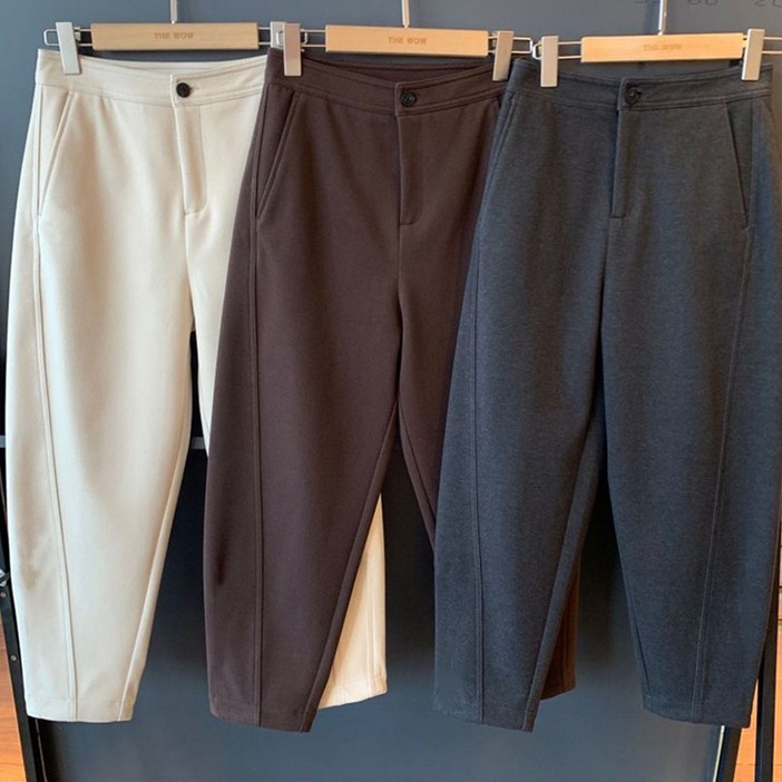 빛나는 판다  여성 가을겨울용 모직 배기 팬츠 심플 순색 빅사이즈 밴딩 9부 와이드 팬츠 캐주얼 데일리 간절기 슬랙스 하객룩 오피스룩 마담의류