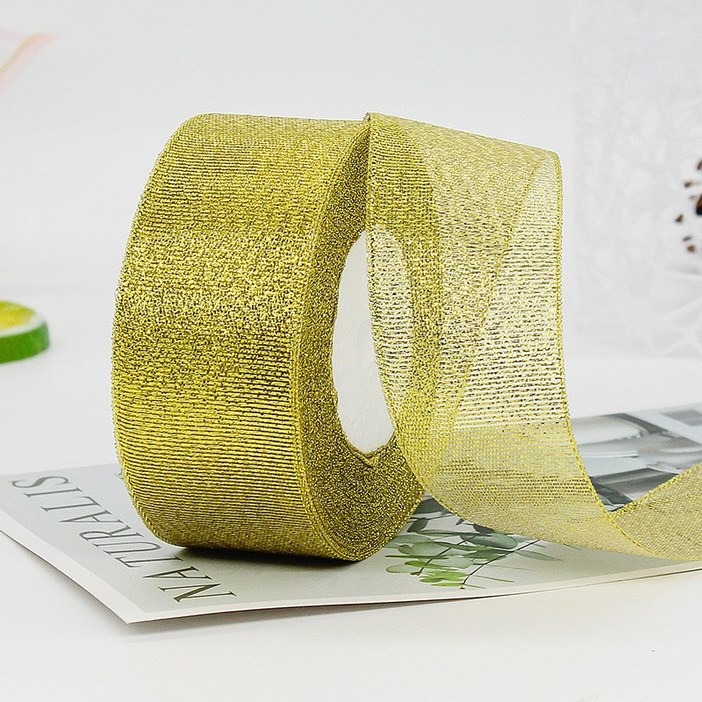 금사 은사 반짝이 리본끈 40mm 22m, 골드