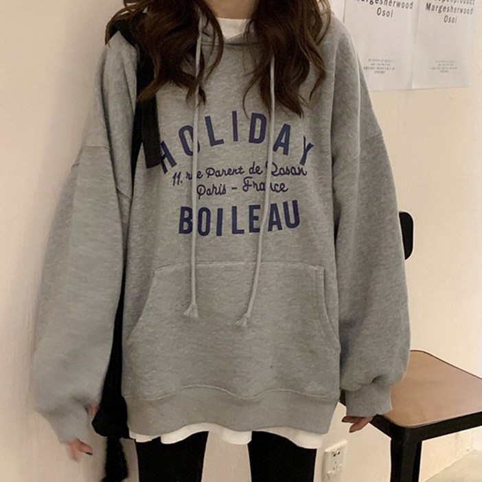 르보에 여성 루즈핏 레터링 긴팔 후드 티셔츠