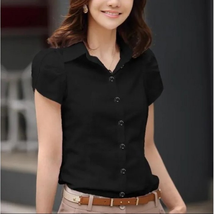 여성 반팔 셔츠 화이트 블랙 네이비 캐주얼 정장 블라우스 와이셔츠